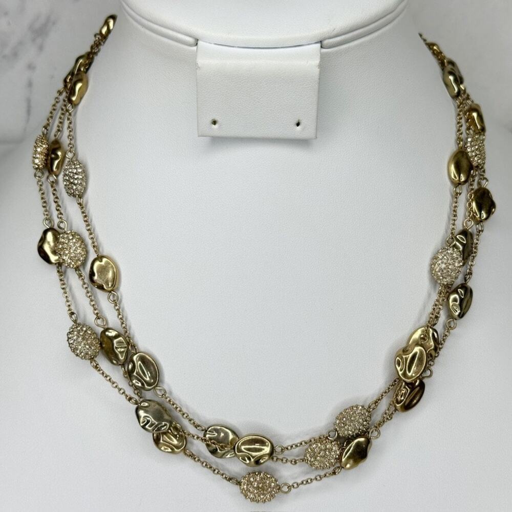Chico's Rhinestone Layered Gold Nugget Necklace ✨